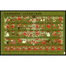 1963. Danmark. Julemærker, 4-sidet takket ufoldet helark. Børn i nissedragt.